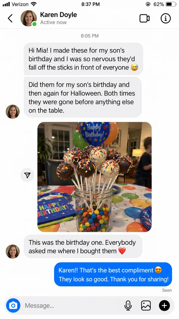 Message from Karen about her son's birthday