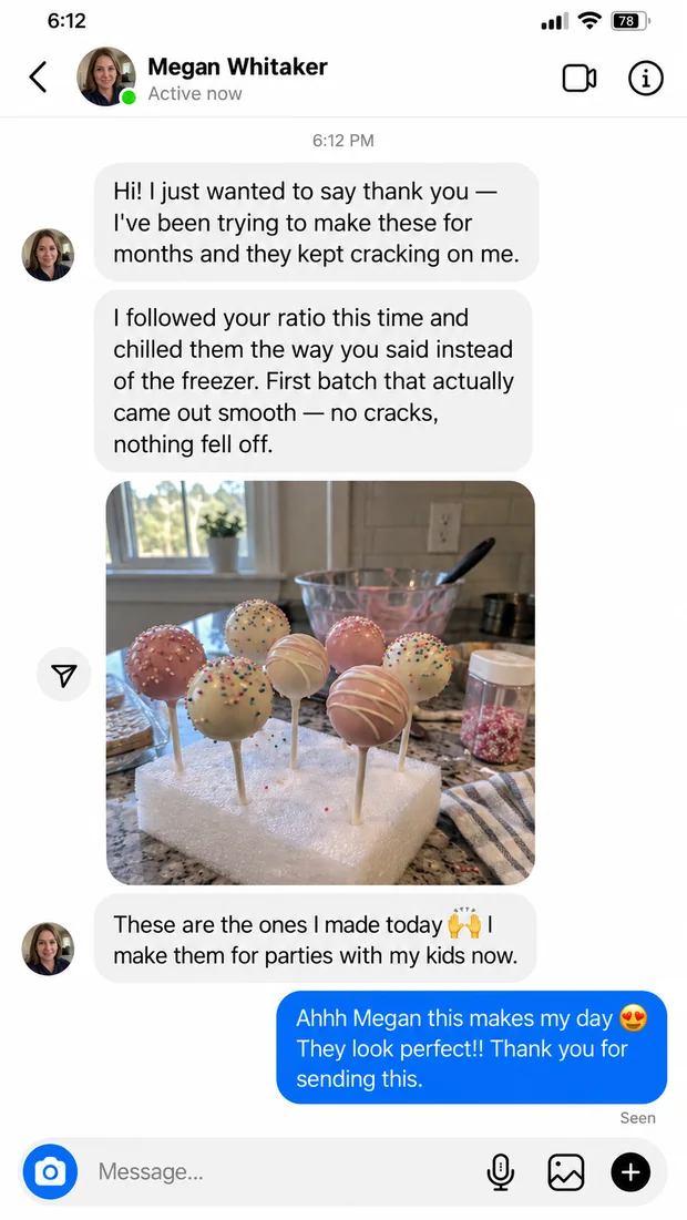 Message from Megan after her first batch