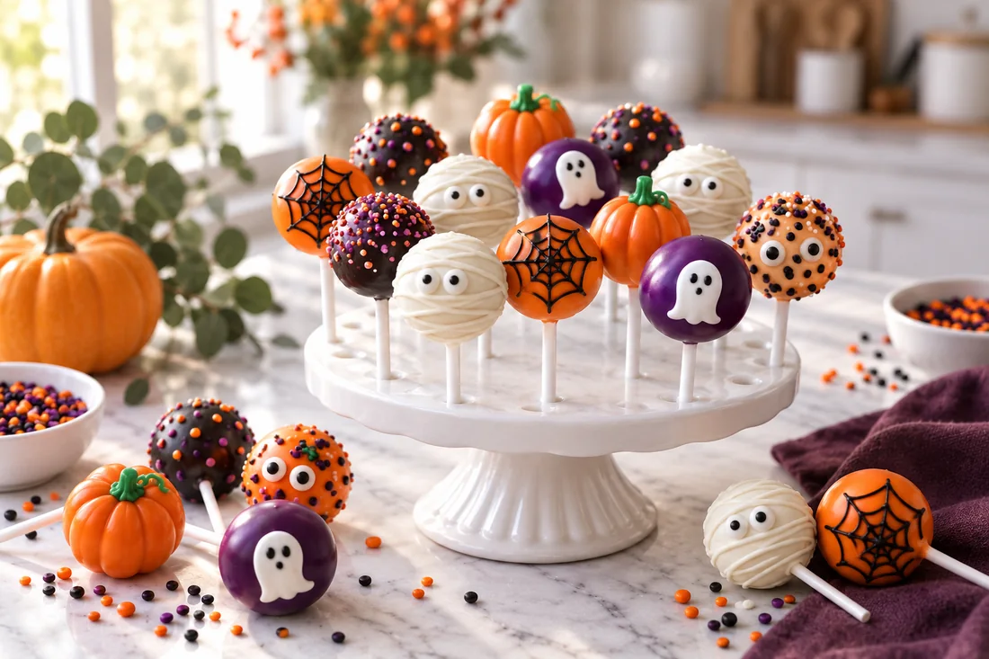 Halloween cake pops: pumpkins, ghosts, mummies and spiderwebs